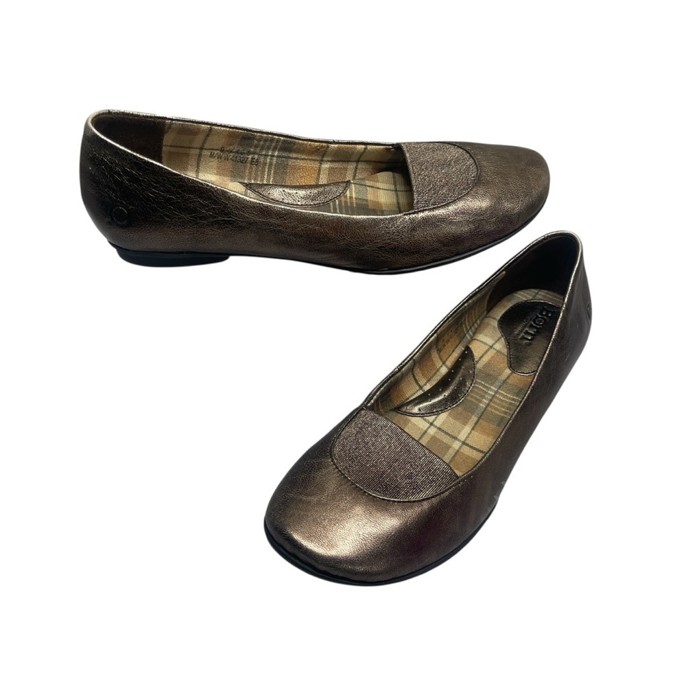 Born Metallic Leather Slip On Ballet Flats Comfort Shoes Women’s Size 9